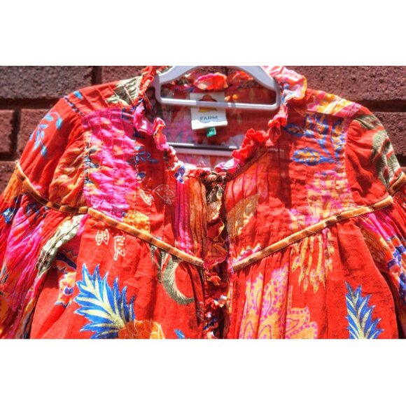 FARM Rio Mystic Bush Buttoned Blouse Red Boho Sz S - Picture 4 of 12